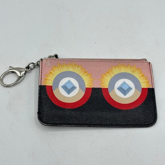 FENDI Vitello Elite Century Hypnoteyes Studded Coin Pouch Key Case Bubblegum - Picture 2 of 10
